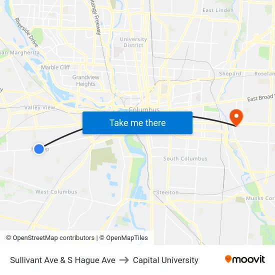 Sullivant Ave & S Hague Ave to Capital University map