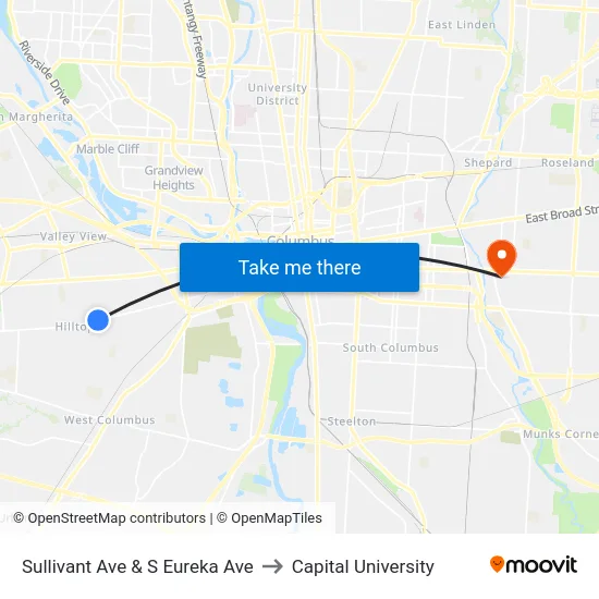 Sullivant Ave & S Eureka Ave to Capital University map