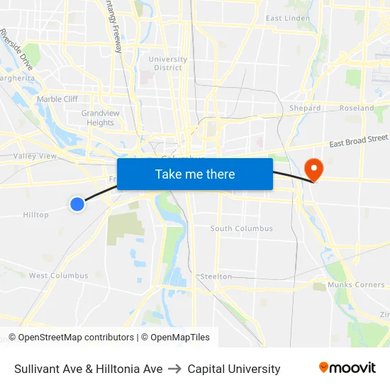Sullivant Ave & Hilltonia Ave to Capital University map