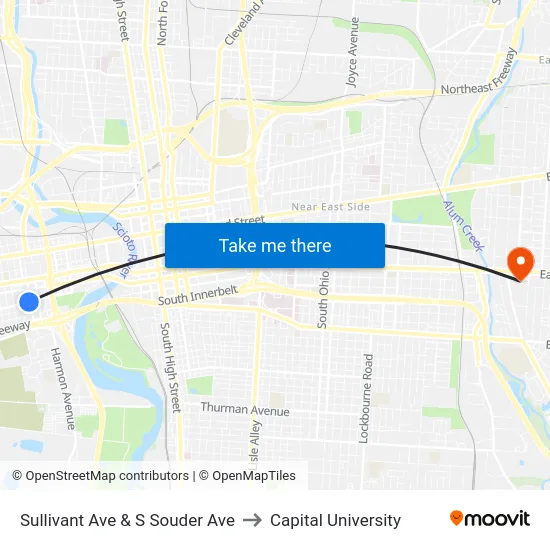 Sullivant Ave & S Souder Ave to Capital University map
