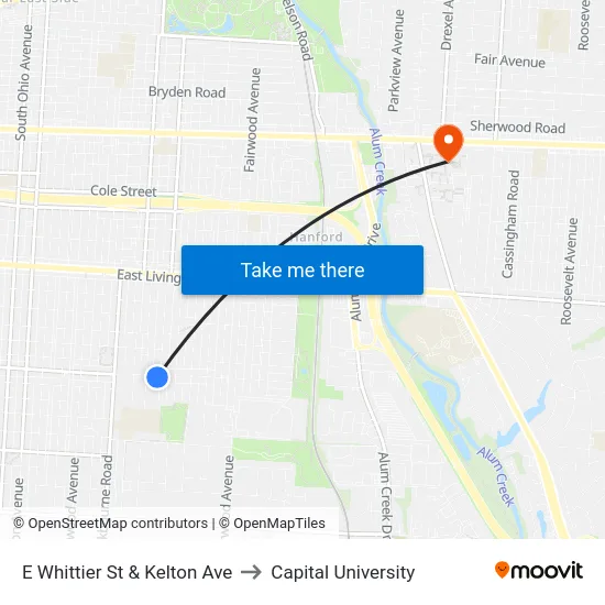 E Whittier St & Kelton Ave to Capital University map
