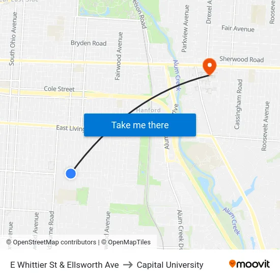 E Whittier St & Ellsworth Ave to Capital University map