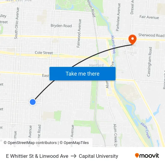E Whittier St & Linwood Ave to Capital University map