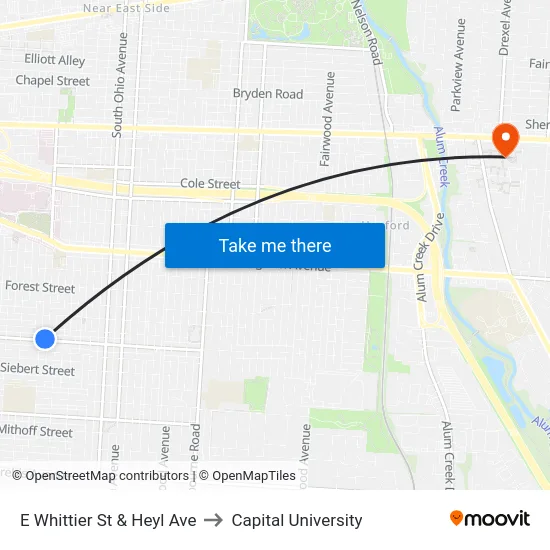 E Whittier St & Heyl Ave to Capital University map