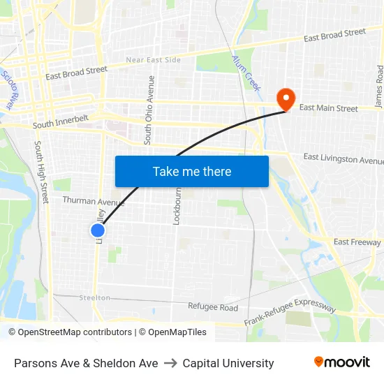Parsons Ave & Sheldon Ave to Capital University map