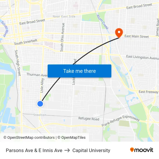 Parsons Ave & E Innis Ave to Capital University map