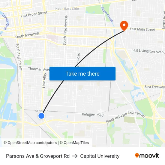Parsons Ave & Groveport Rd to Capital University map