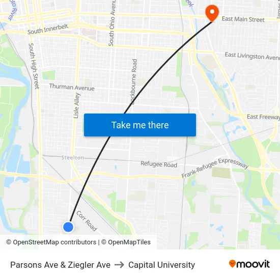 Parsons Ave & Ziegler Ave to Capital University map