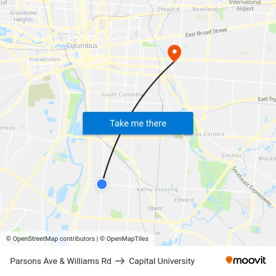 Parsons Ave & Williams Rd to Capital University map