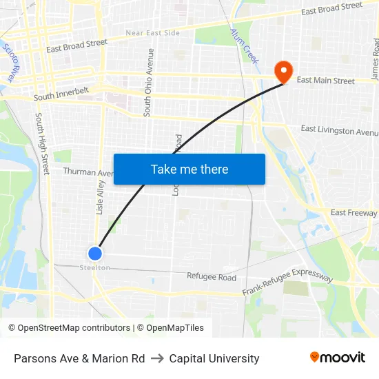 Parsons Ave & Marion Rd to Capital University map