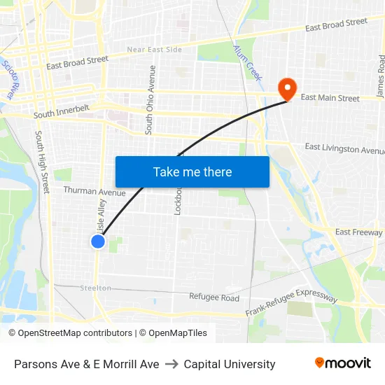 Parsons Ave & E Morrill Ave to Capital University map