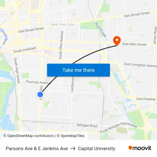 Parsons Ave & E Jenkins Ave to Capital University map