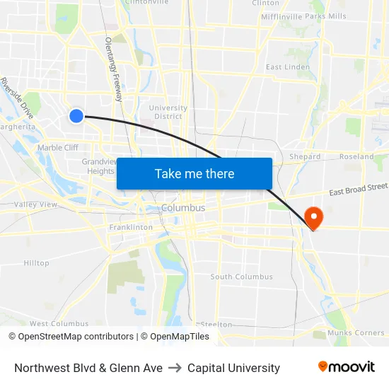 Northwest Blvd & Glenn Ave to Capital University map
