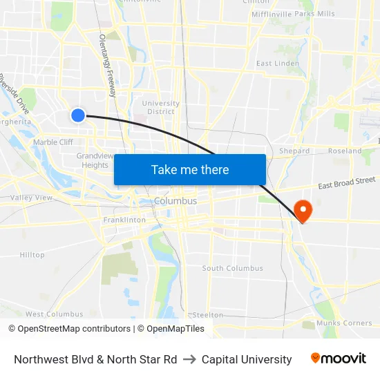 Northwest Blvd & North Star Rd to Capital University map