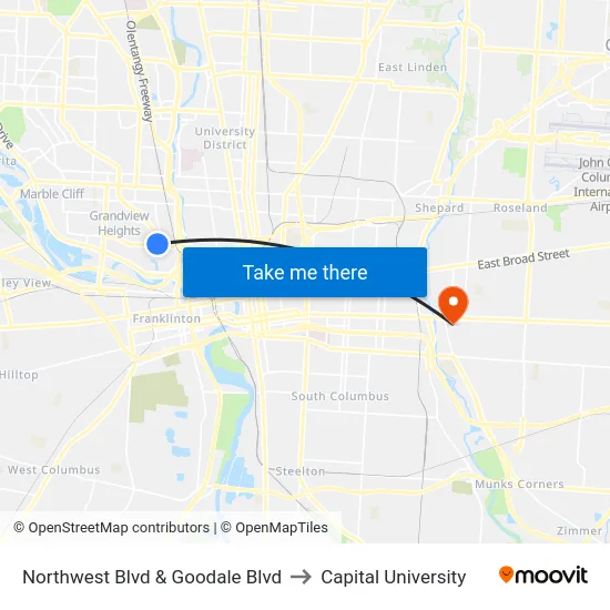 Northwest Blvd & Goodale Blvd to Capital University map