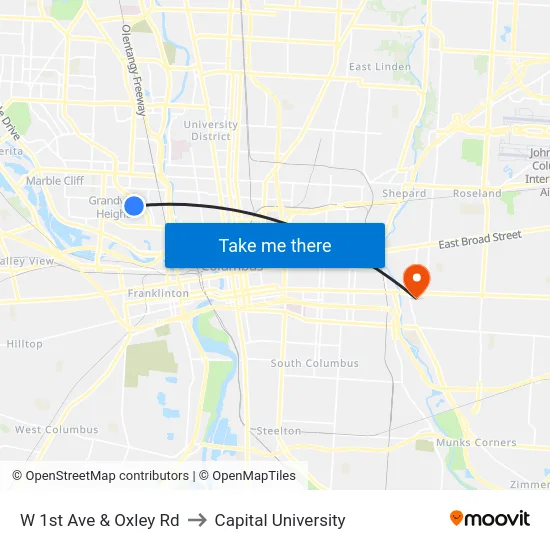 W 1st Ave & Oxley Rd to Capital University map