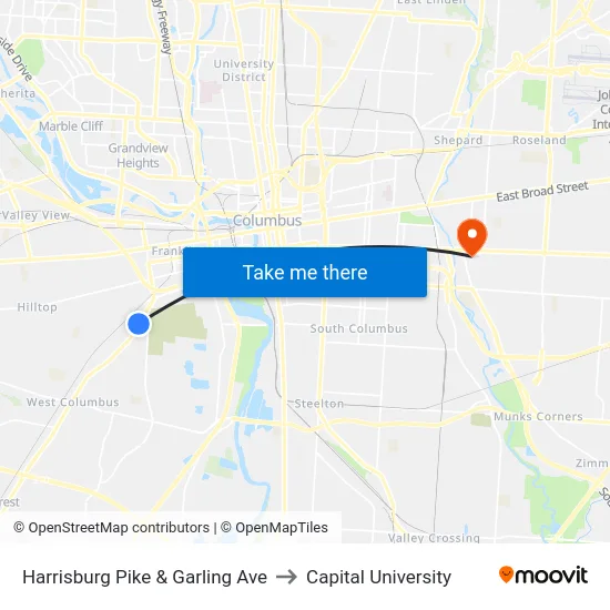 Harrisburg Pike & Garling Ave to Capital University map