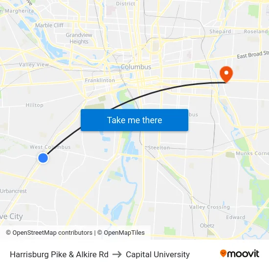 Harrisburg Pike & Alkire Rd to Capital University map