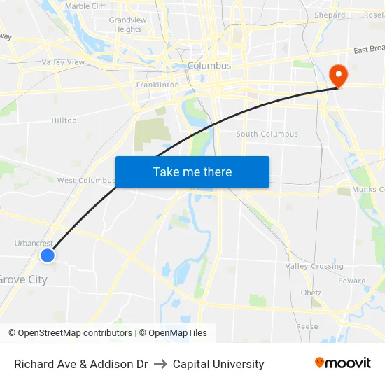 Richard Ave & Addison Dr to Capital University map