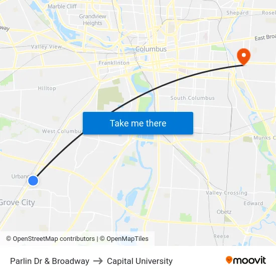 Parlin Dr & Broadway to Capital University map