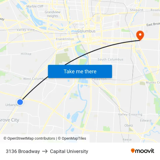 3136 Broadway to Capital University map