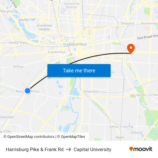 Harrisburg Pike & Frank Rd to Capital University map