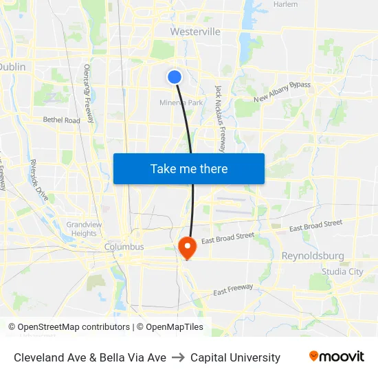 Cleveland Ave & Bella Via Ave to Capital University map