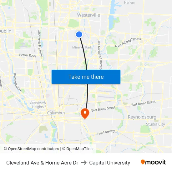Cleveland Ave & Home Acre Dr to Capital University map