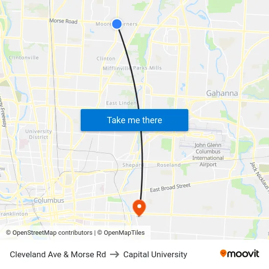 Cleveland Ave & Morse Rd to Capital University map