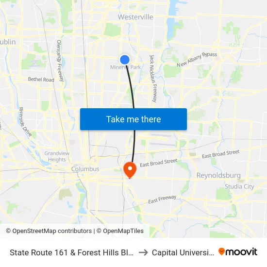 State Route 161 & Forest Hills Blvd to Capital University map