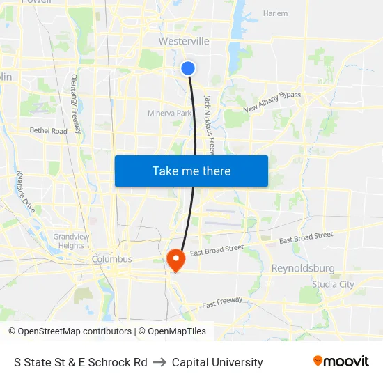 S State St & E Schrock Rd to Capital University map