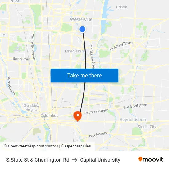 S State St & Cherrington Rd to Capital University map