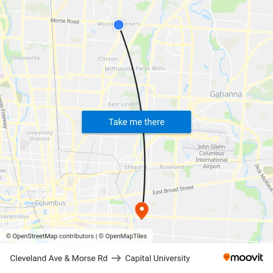 Cleveland Ave & Morse Rd to Capital University map