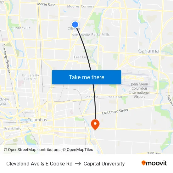 Cleveland Ave & E Cooke Rd to Capital University map