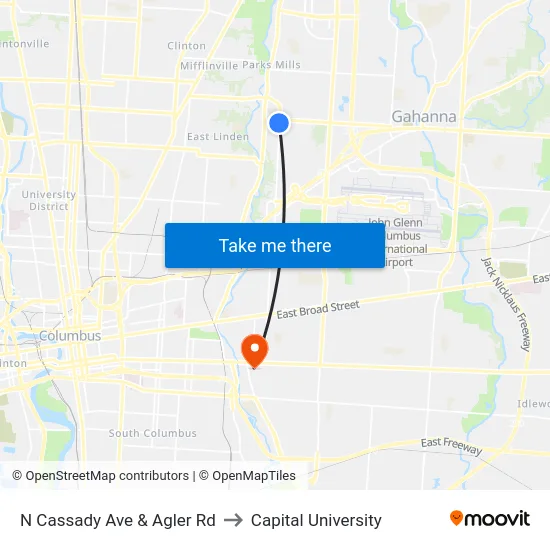 N Cassady Ave & Agler Rd to Capital University map