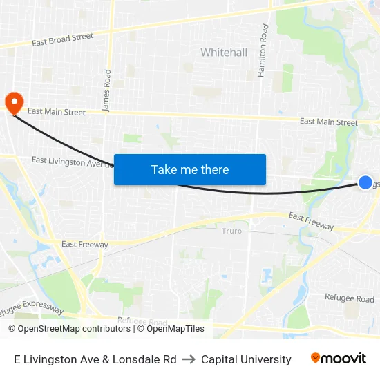 E Livingston Ave & Lonsdale Rd to Capital University map