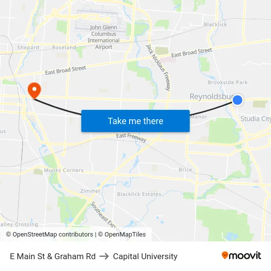 E Main St & Graham Rd to Capital University map