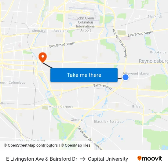 E Livingston Ave & Bairsford Dr to Capital University map