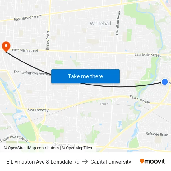 E Livingston Ave & Lonsdale Rd to Capital University map