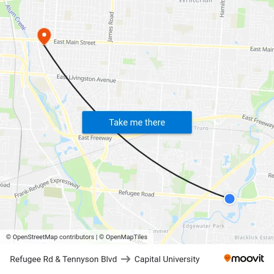 Refugee Rd & Tennyson Blvd to Capital University map