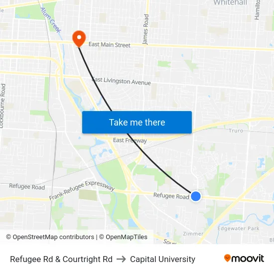 Refugee Rd & Courtright Rd to Capital University map