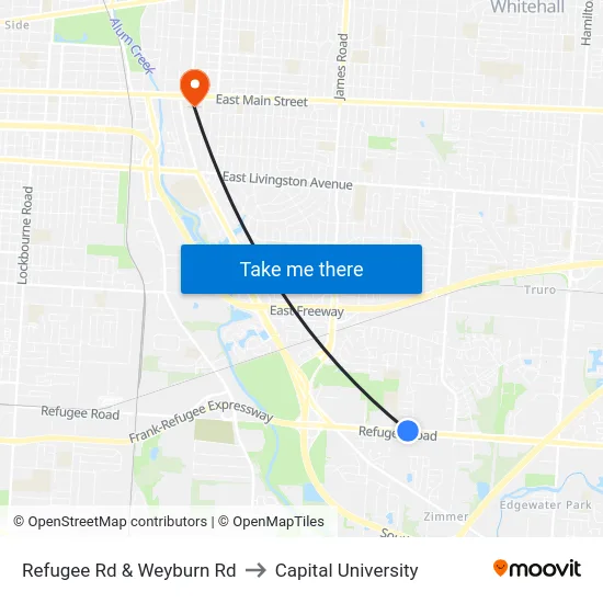 Refugee Rd & Weyburn Rd to Capital University map