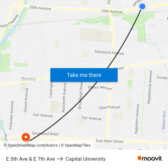 E 5th Ave & E 7th Ave to Capital University map
