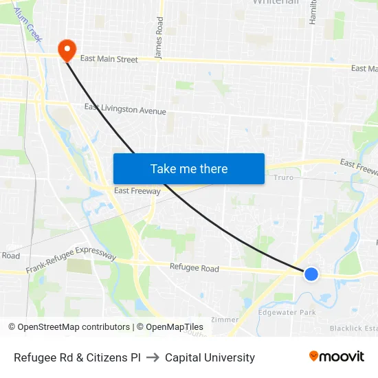 Refugee Rd & Citizens Pl to Capital University map
