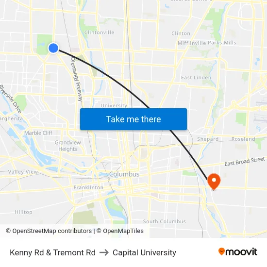 Kenny Rd & Tremont Rd to Capital University map