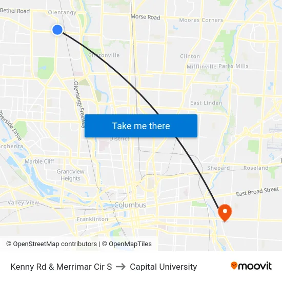 Kenny Rd & Merrimar Cir S to Capital University map