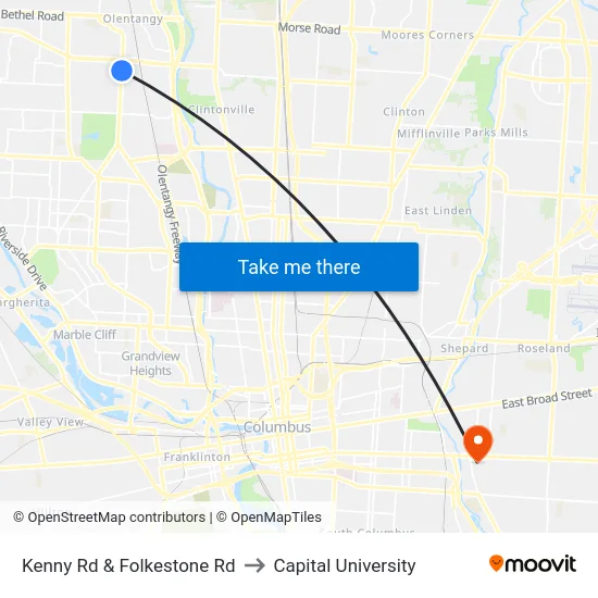 Kenny Rd & Folkestone Rd to Capital University map