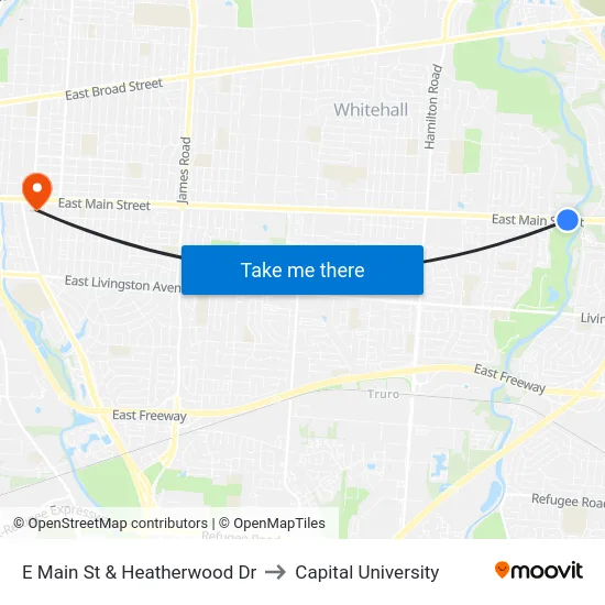 E Main St & Heatherwood Dr to Capital University map