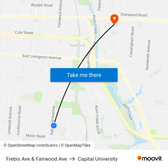 Frebis Ave & Fairwood Ave to Capital University map