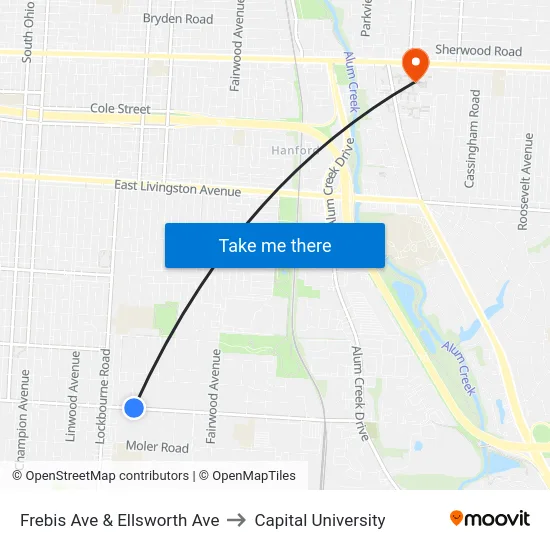 Frebis Ave & Ellsworth Ave to Capital University map